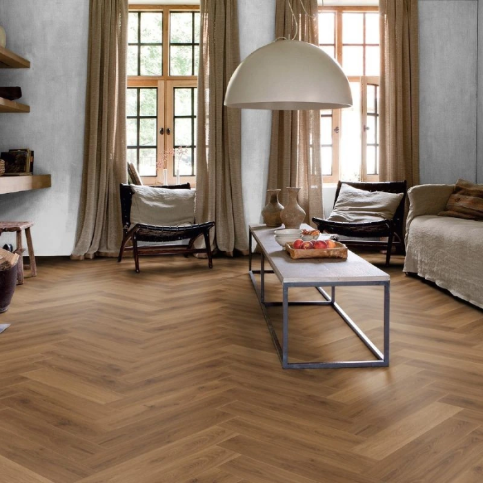 Karamell Eiche botanisch - Quick Step Ciro Klick Vinyl Fischgrät